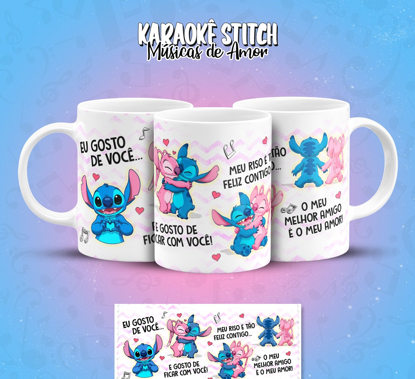 11 Artes para Caneca Karaokê Stitch Músicas de Amor Arquivo em Png  9