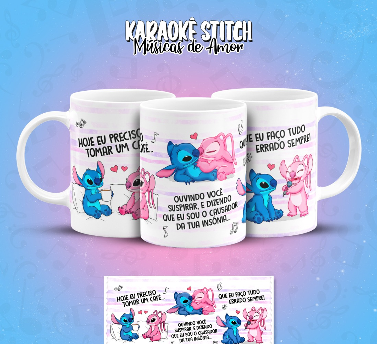 11 Artes para Caneca Karaokê Stitch Músicas de Amor Arquivo em Png  10