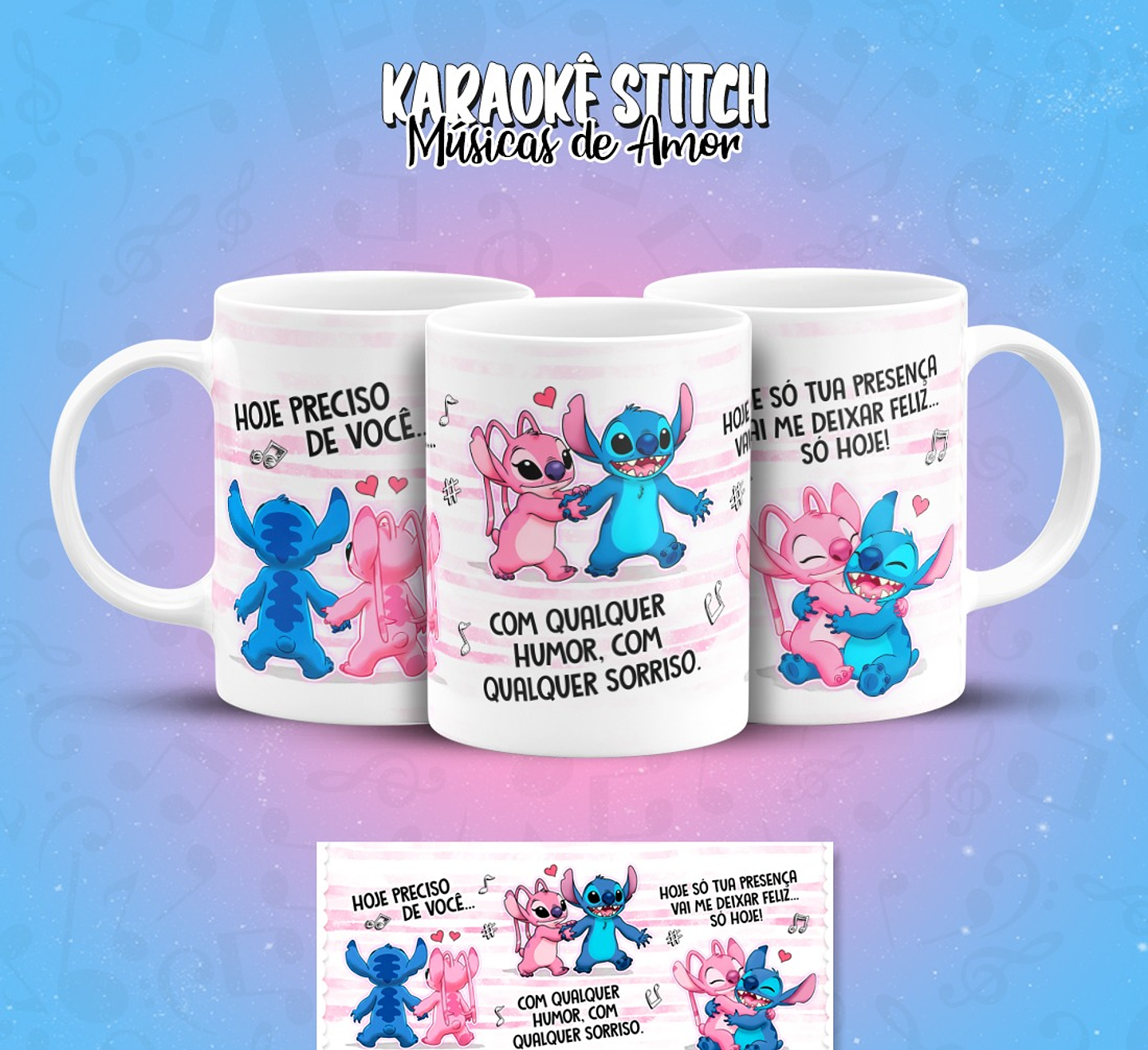 11 Artes para Caneca Karaokê Stitch Músicas de Amor Arquivo em Png  11