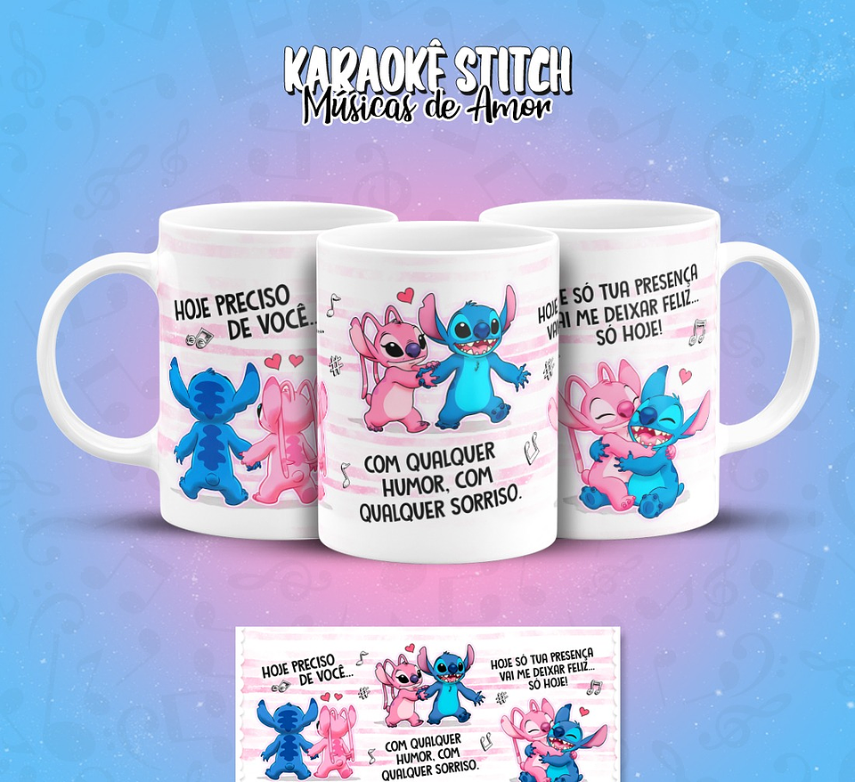 11 Artes para Caneca Karaokê Stitch Músicas de Amor Arquivo em Png  11