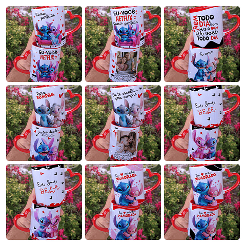 17 Artes para Caneca Dia dos Namorados Stitch Arquivo Editável 
