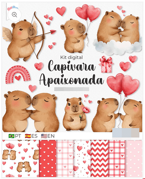 Kit Digital Capivara Apaixonada Dia dos Namorados Png  