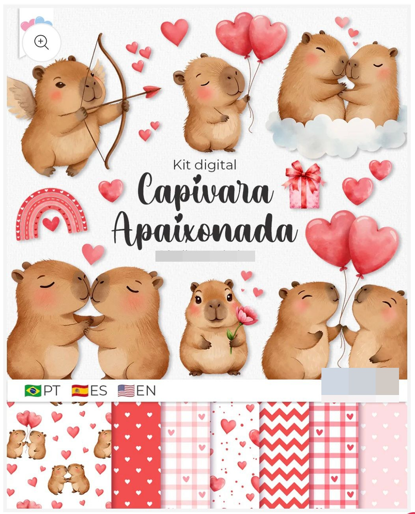 Kit Digital Capivara Apaixonada Dia dos Namorados Png   1