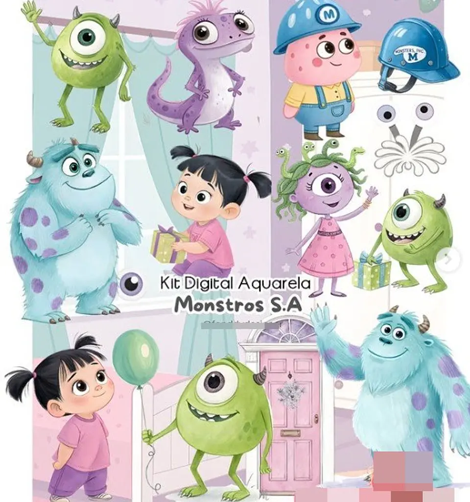 Kit Digital Monstros SA Aquarela Arquivo em Png 1