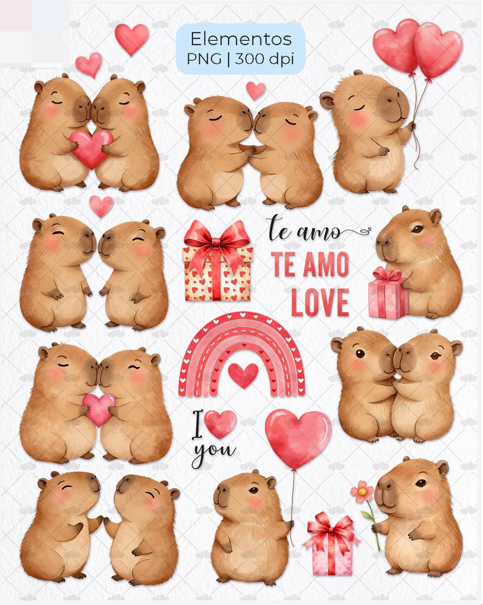 Kit Digital Capivara Apaixonada Dia dos Namorados Png   8