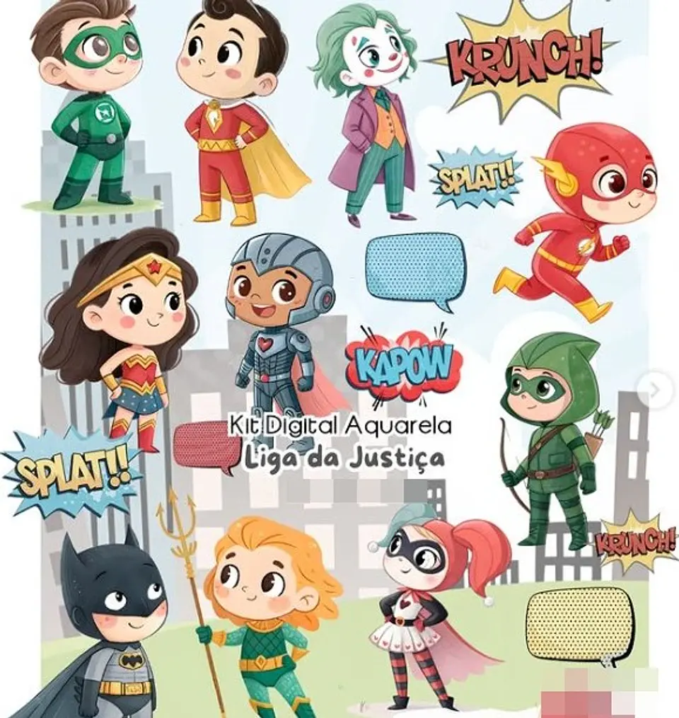 Kit Digital Liga da Justiça Aquarela Arquivo em Png  1