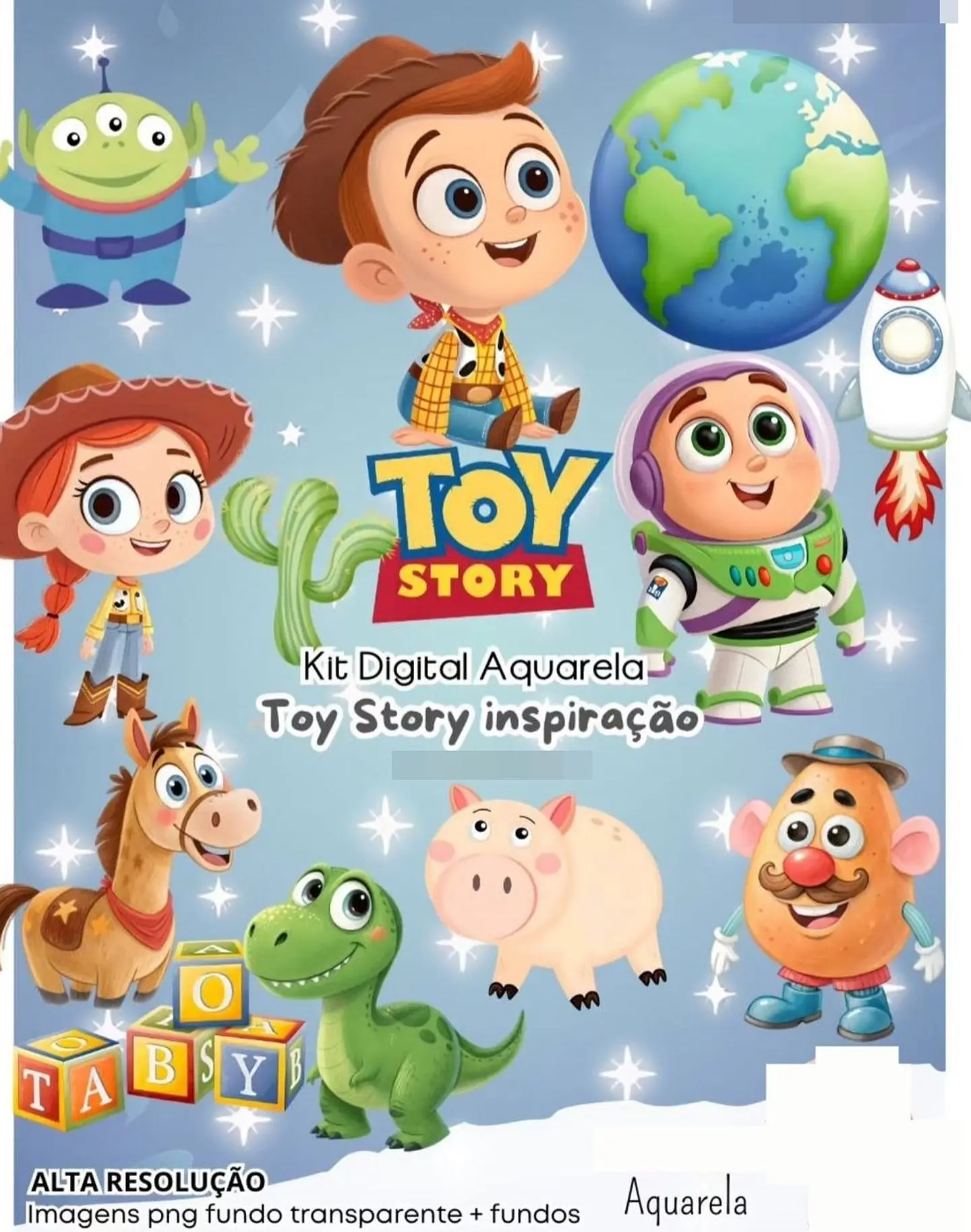 Kit Digital Toy Story Aquarela Arquivo em Png  1