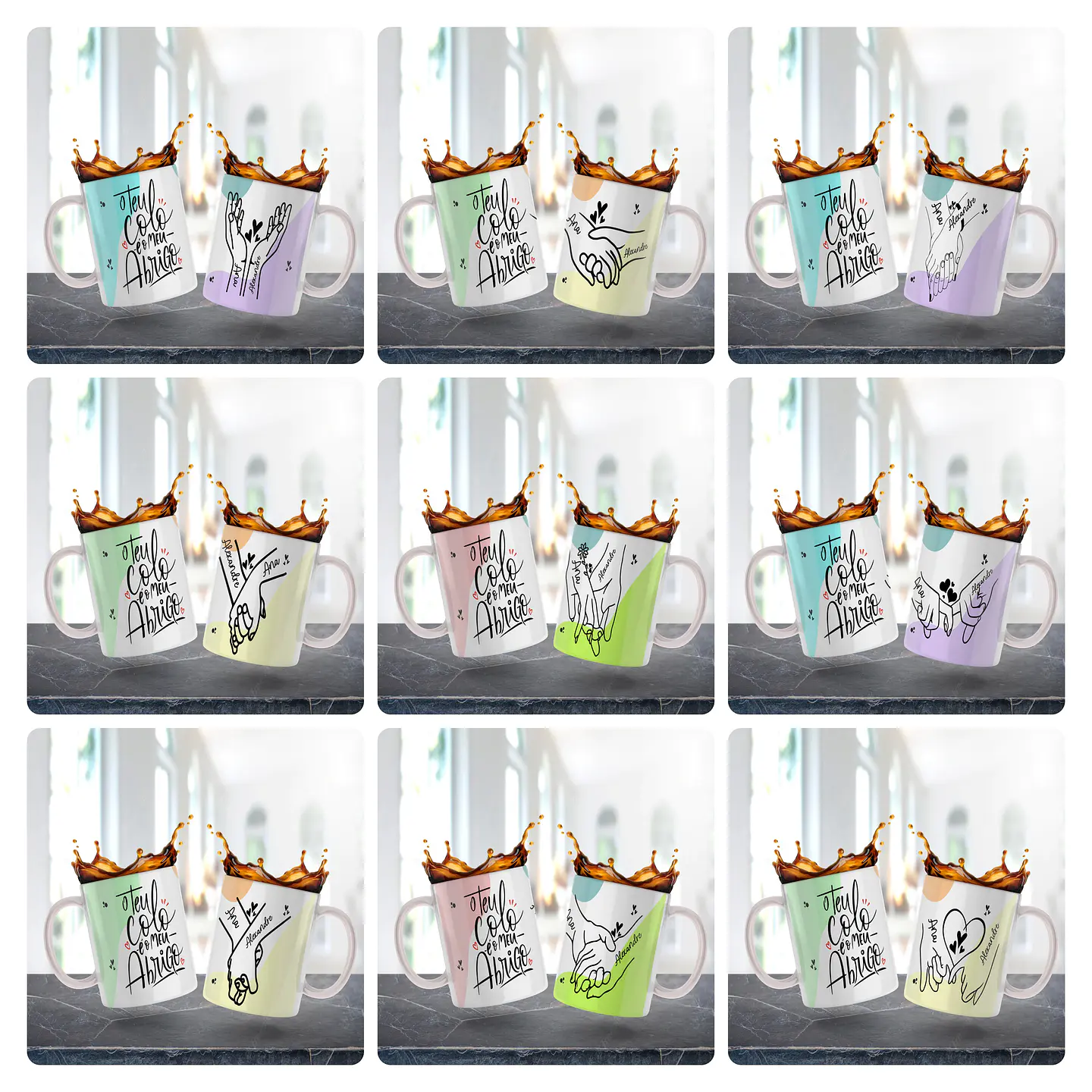 12 Artes para Caneca Dia dos Namorados de Mãos Dadas Arquivo Editável 1