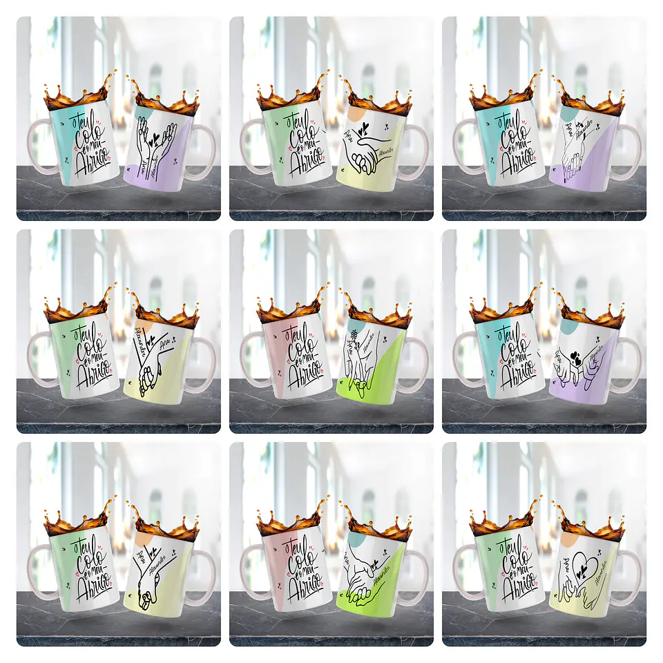 12 Artes para Caneca Dia dos Namorados de Mãos Dadas Arquivo Editável 1