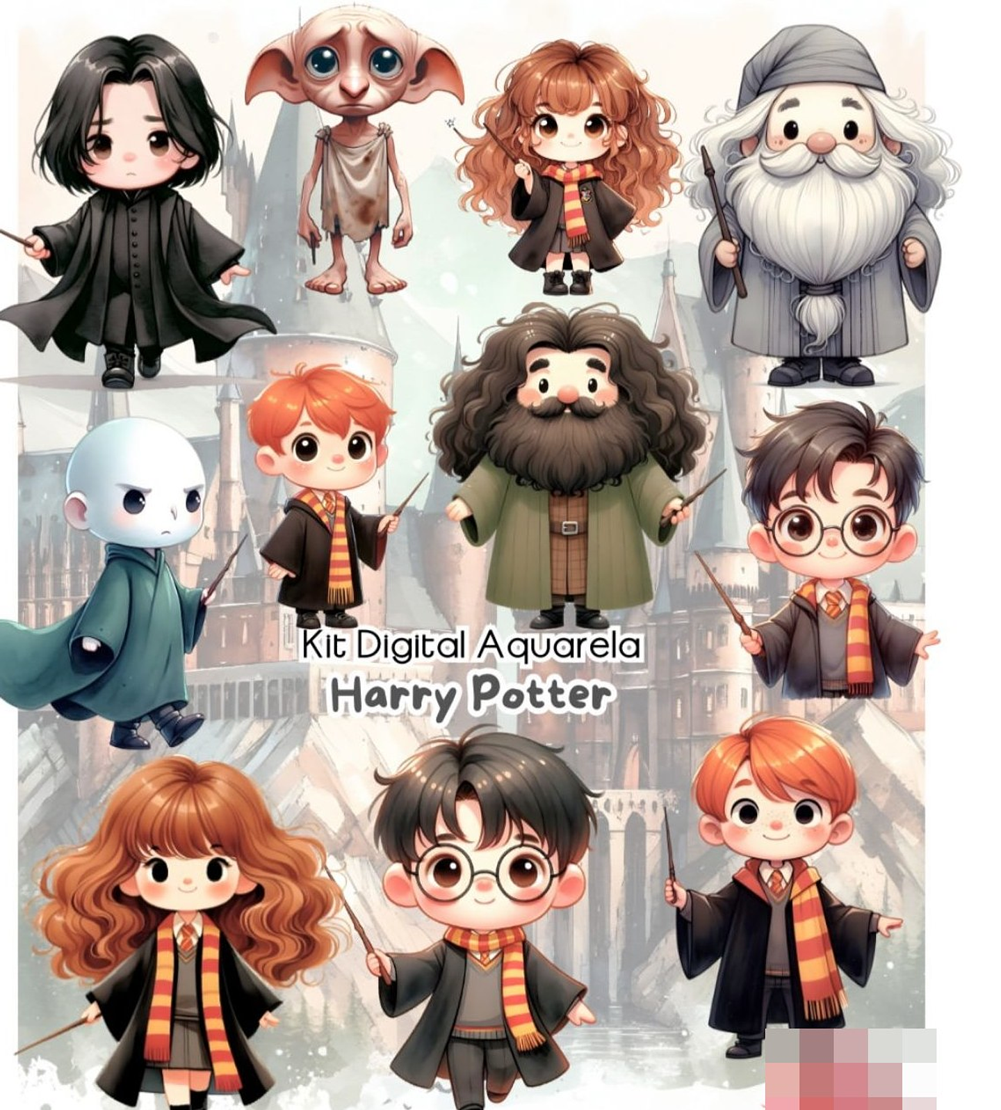 Kit Digital Harry Potter Aquarela Arquivo em Png  1