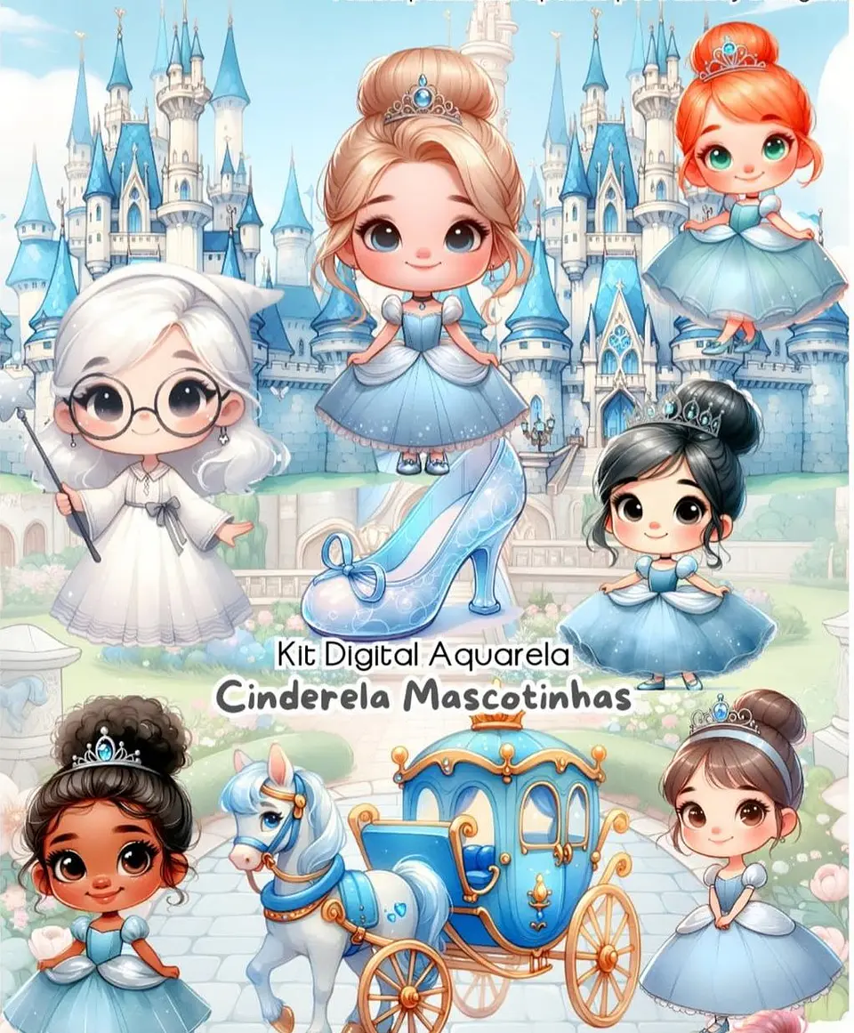 Kit Digital Cinderela Mascotinha Arquivo em Png  1
