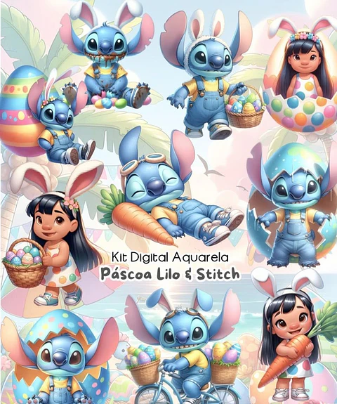 Kit Digital Páscoa Stitch Arquivo em Png 