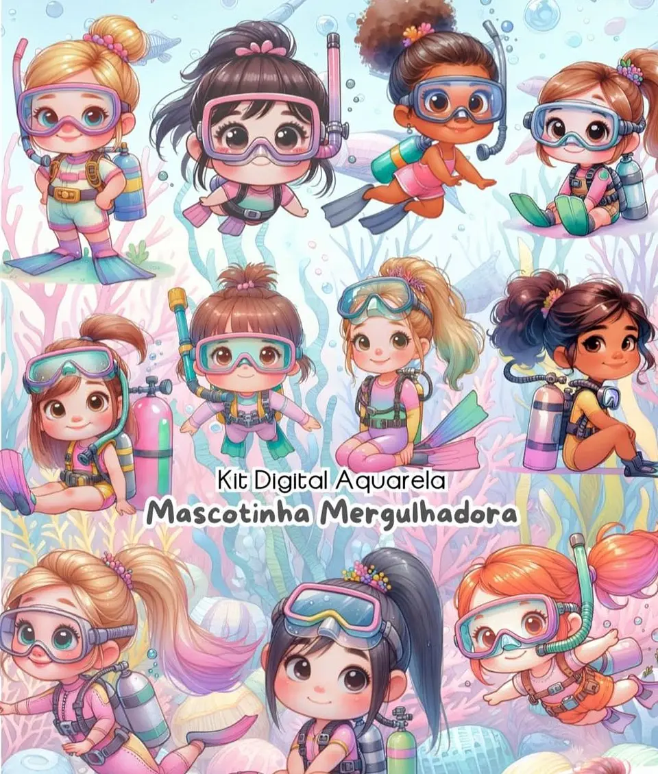 Kit Digital Mergulhador e Mergulhadora Arquivo em Png  1