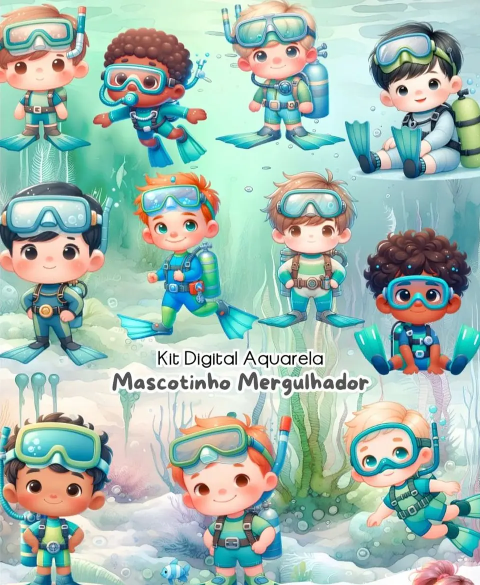 Kit Digital Mergulhador e Mergulhadora Arquivo em Png  2
