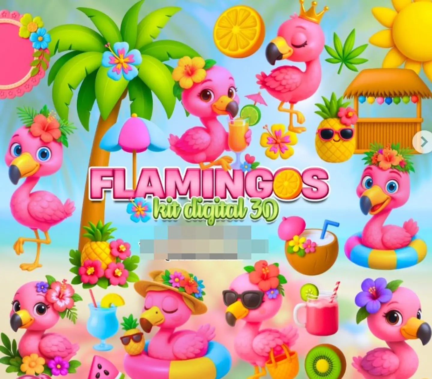 Kit Digital Flamingos Arquivo em Png 1