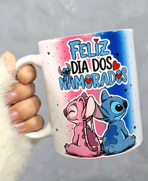 Arte Caneca Feliz dia dos Namorados Stitch e Angel Arquivo em Jpg