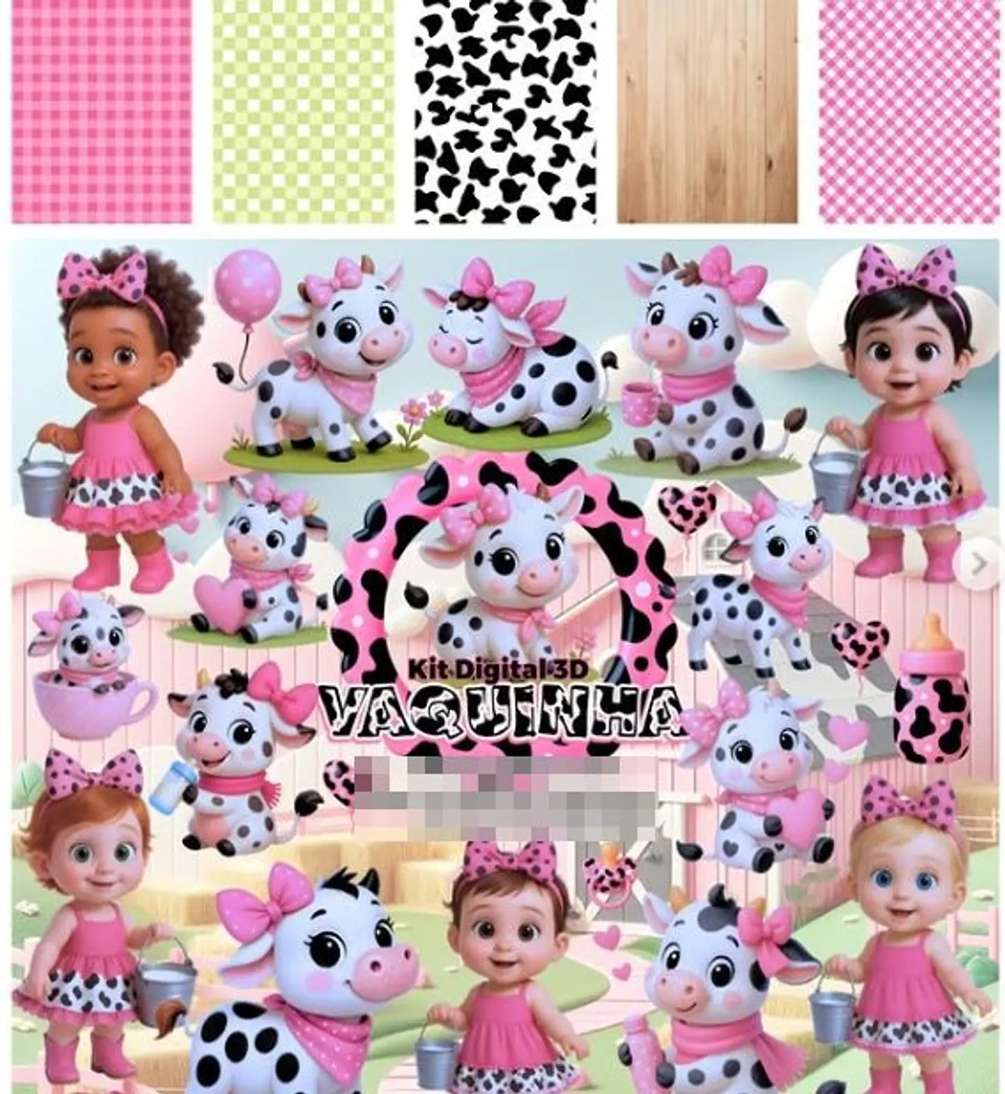 Kit Digital Vaquinha Rosa em Png  1