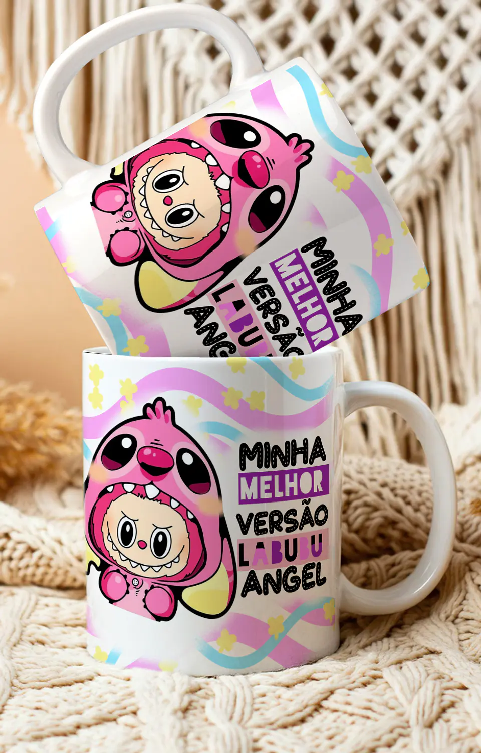 2 Artes para Caneca Labubu versão Stitch e Angel Arquivo em Png 1