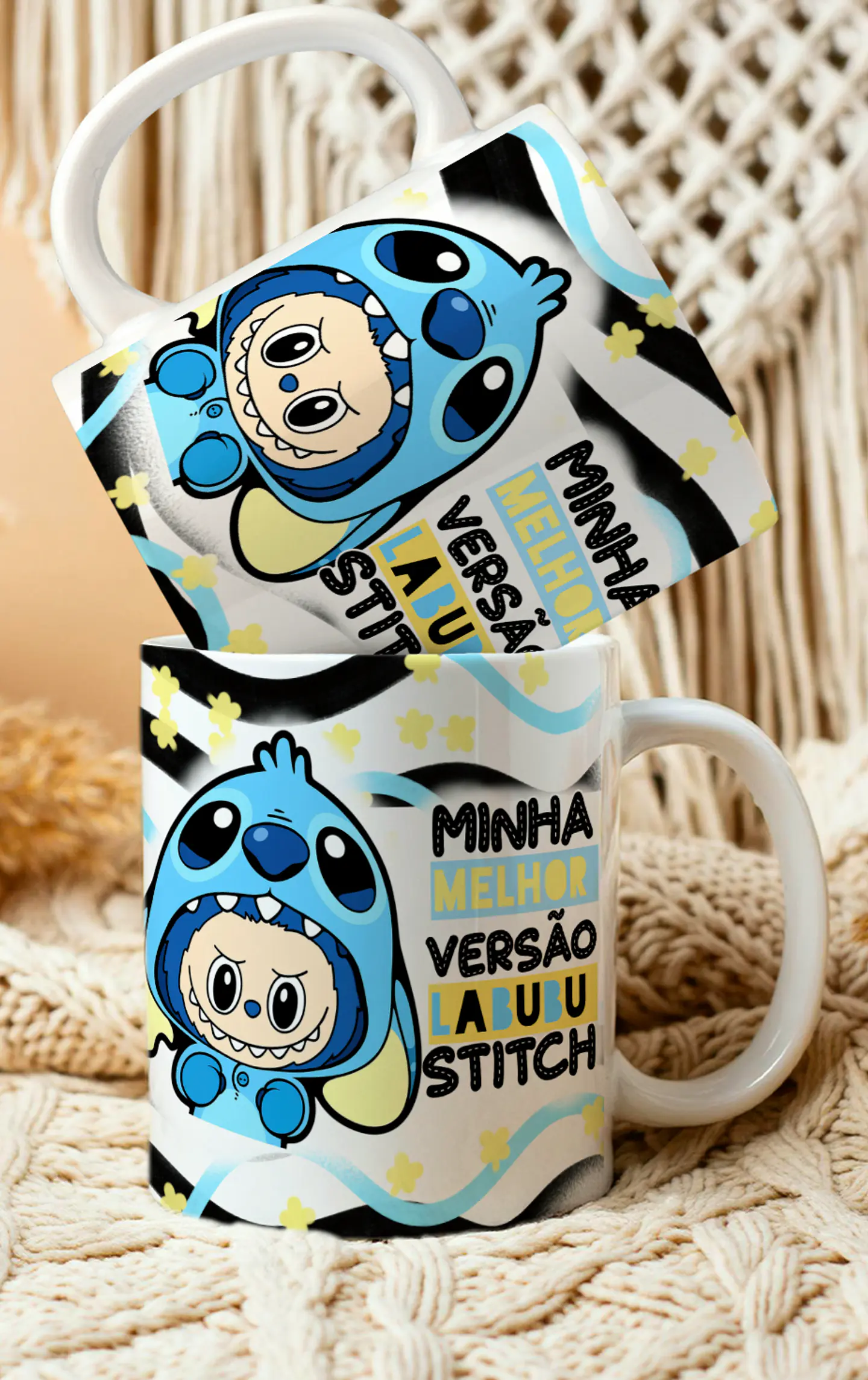 2 Artes para Caneca Labubu versão Stitch e Angel Arquivo em Png 2