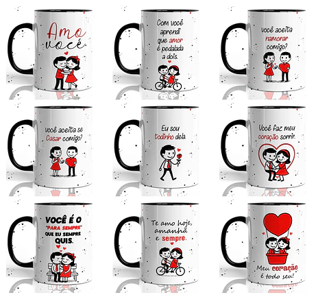 12 Artes para Caneca Dia dos Namorados Bonequinhos Apaixonados Minimalista Arquivo em Jpg