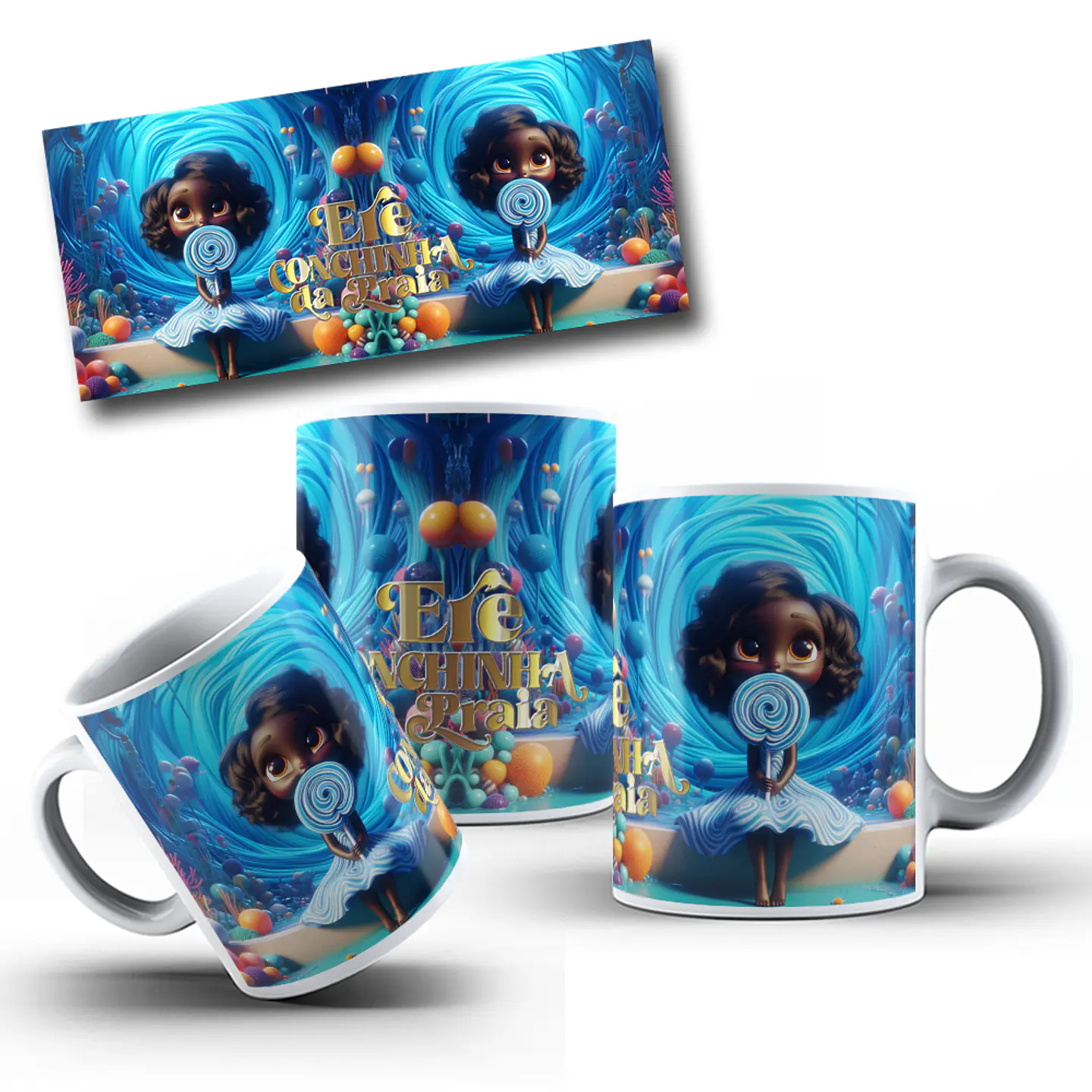 7 Artes para Caneca Orixás Erê Iemanjá Arquivo Editável  2