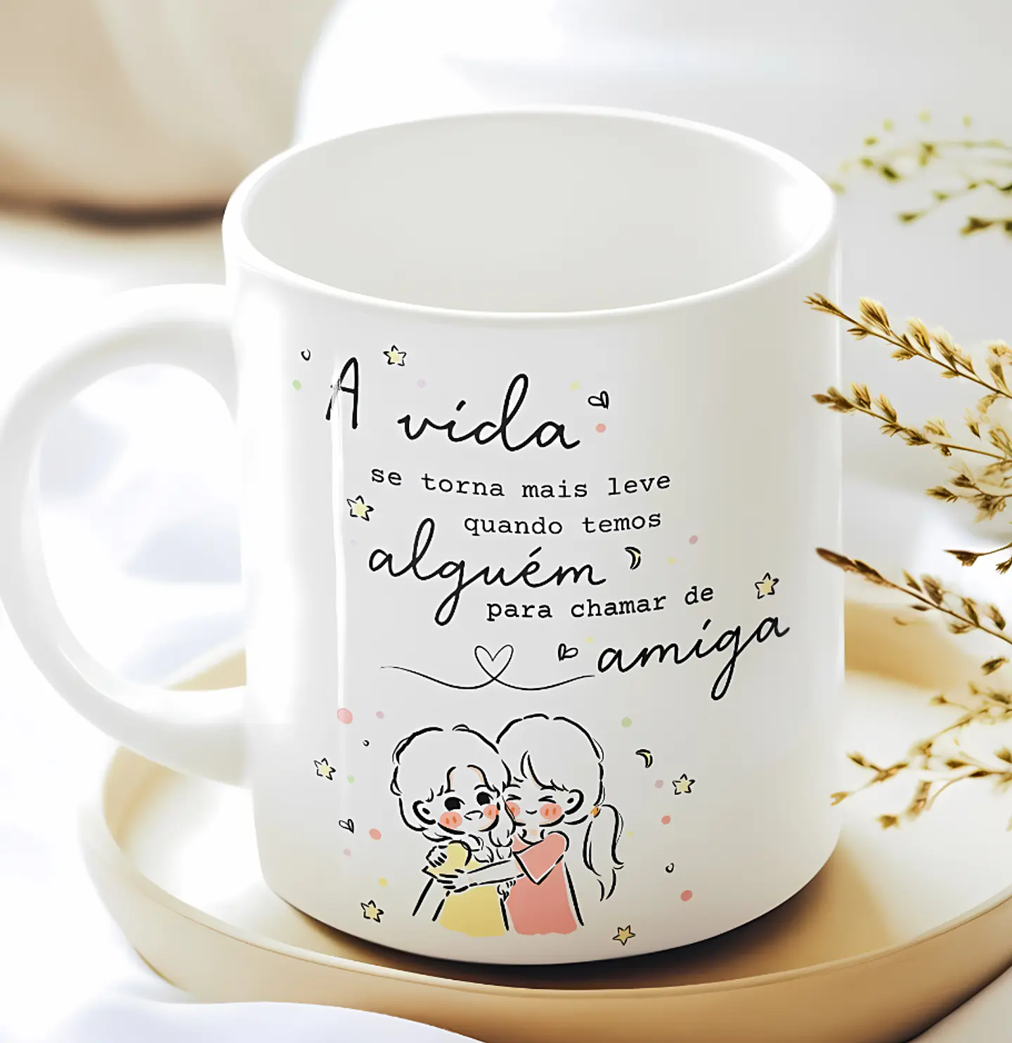 Artes Caneca A vida se torna mais leve quando temos alguém para chamar de amiga em Png  1