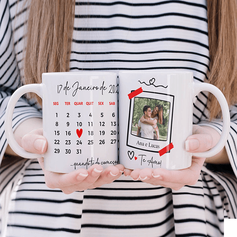 Artes Caneca Calendário Quando Tudo começou Dia dos Namorados Arquivo Editável