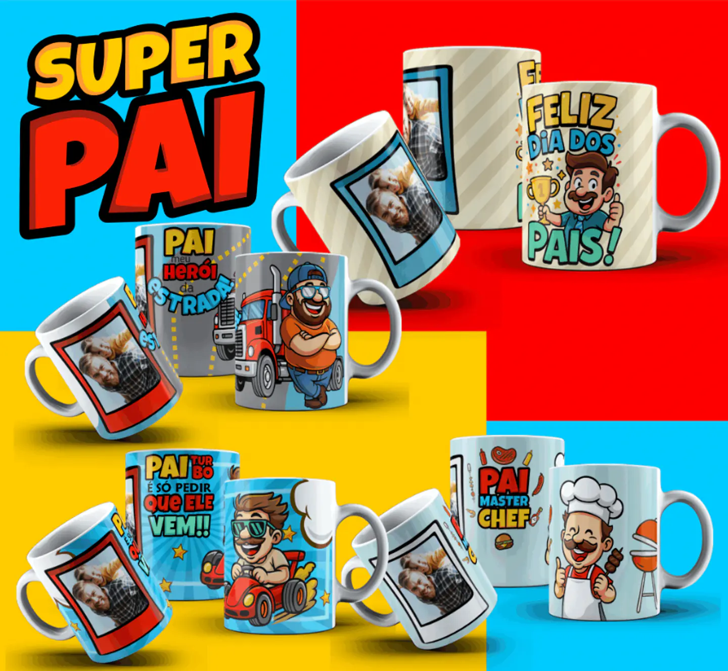 106 Artes para Caneca, azulejo, almofada, e Camisa Dia dos Pais Cartoon + Kit Digital em Jpg 2