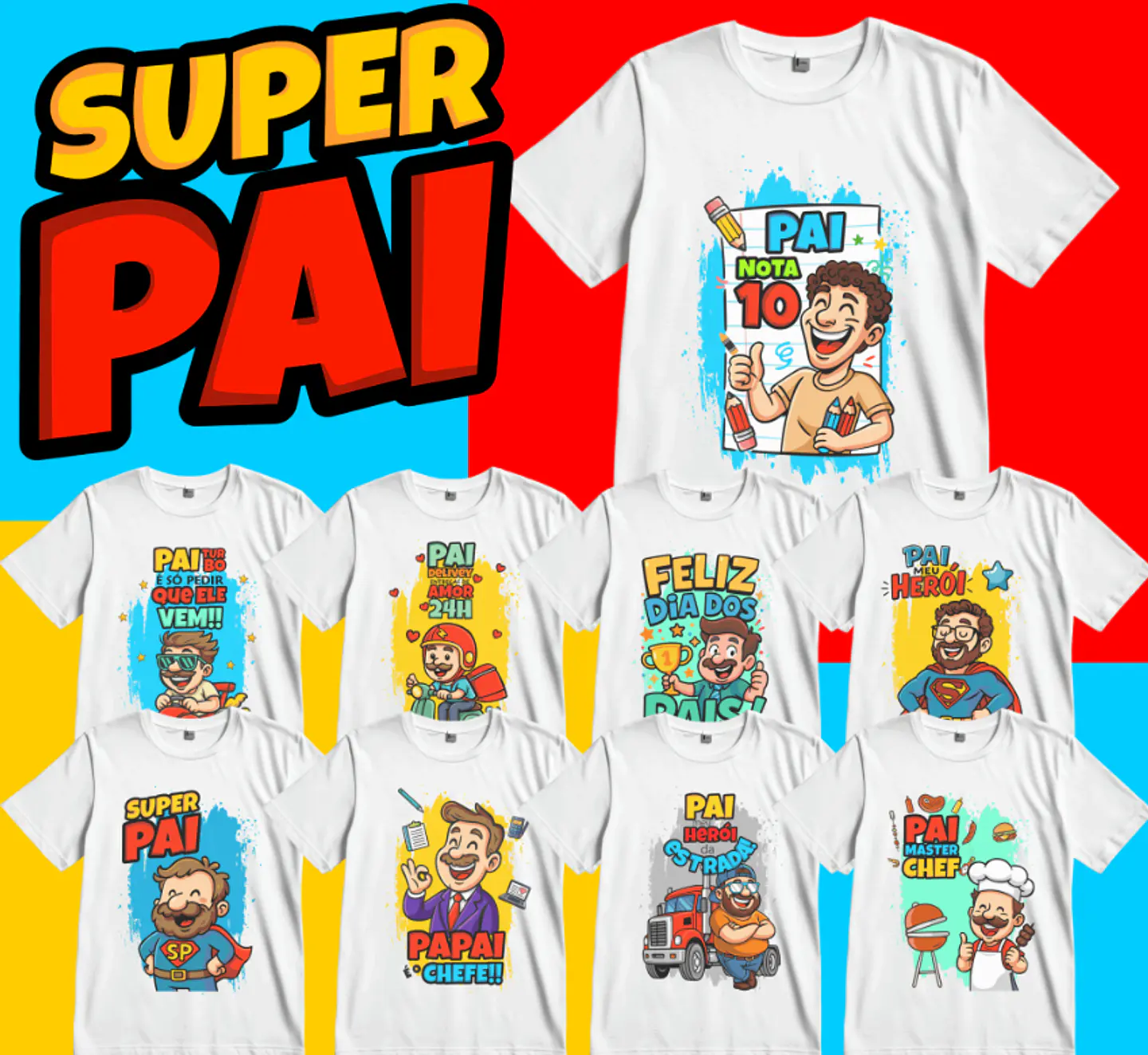 106 Artes para Caneca, azulejo, almofada, e Camisa Dia dos Pais Cartoon + Kit Digital em Jpg 4