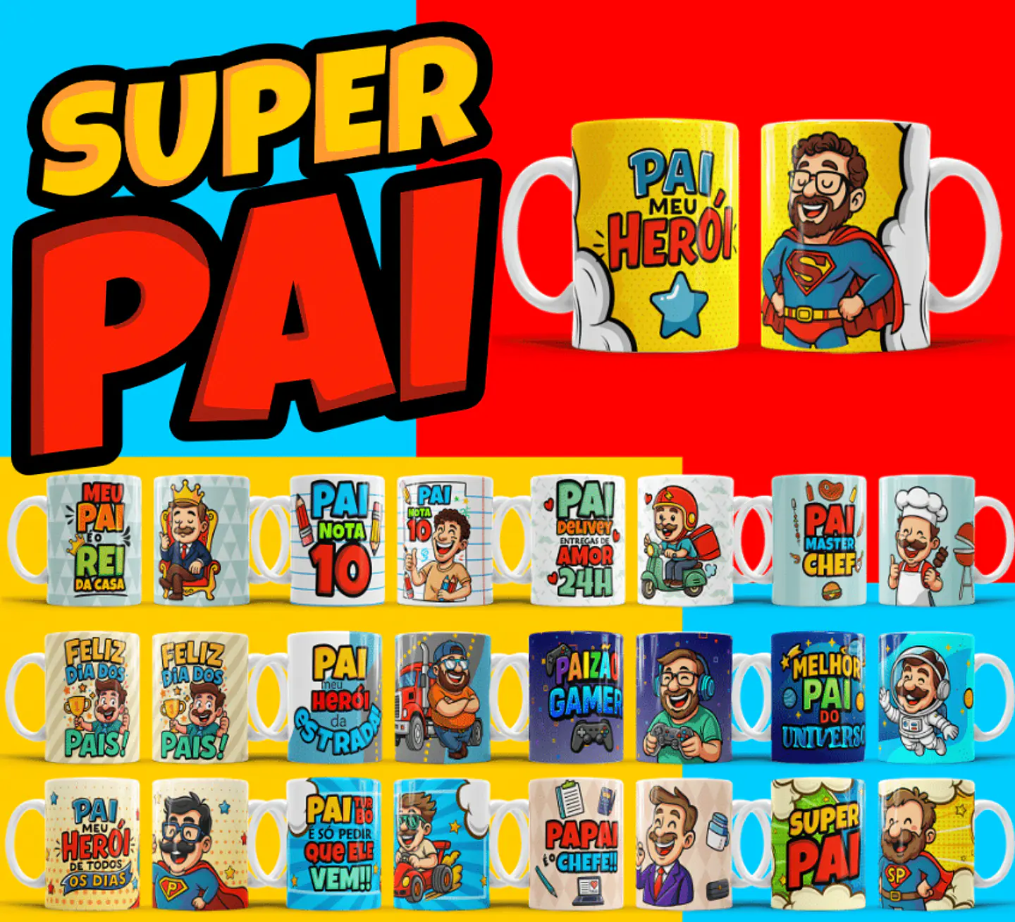 106 Artes para Caneca, azulejo, almofada, e Camisa Dia dos Pais Cartoon + Kit Digital em Jpg 5