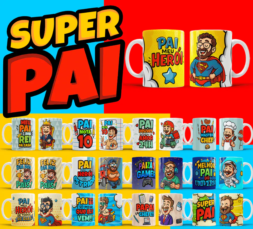 106 Artes para Caneca, azulejo, almofada, e Camisa Dia dos Pais Cartoon + Kit Digital em Jpg 5