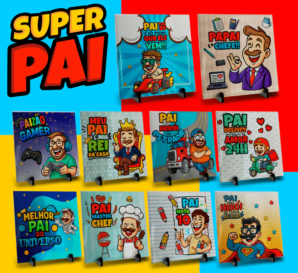 106 Artes para Caneca, azulejo, almofada, e Camisa Dia dos Pais Cartoon + Kit Digital em Jpg 6