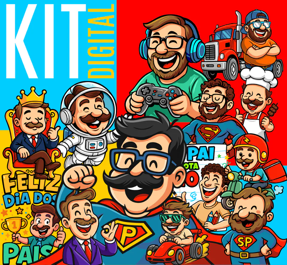 106 Artes para Caneca, azulejo, almofada, e Camisa Dia dos Pais Cartoon + Kit Digital em Jpg 7