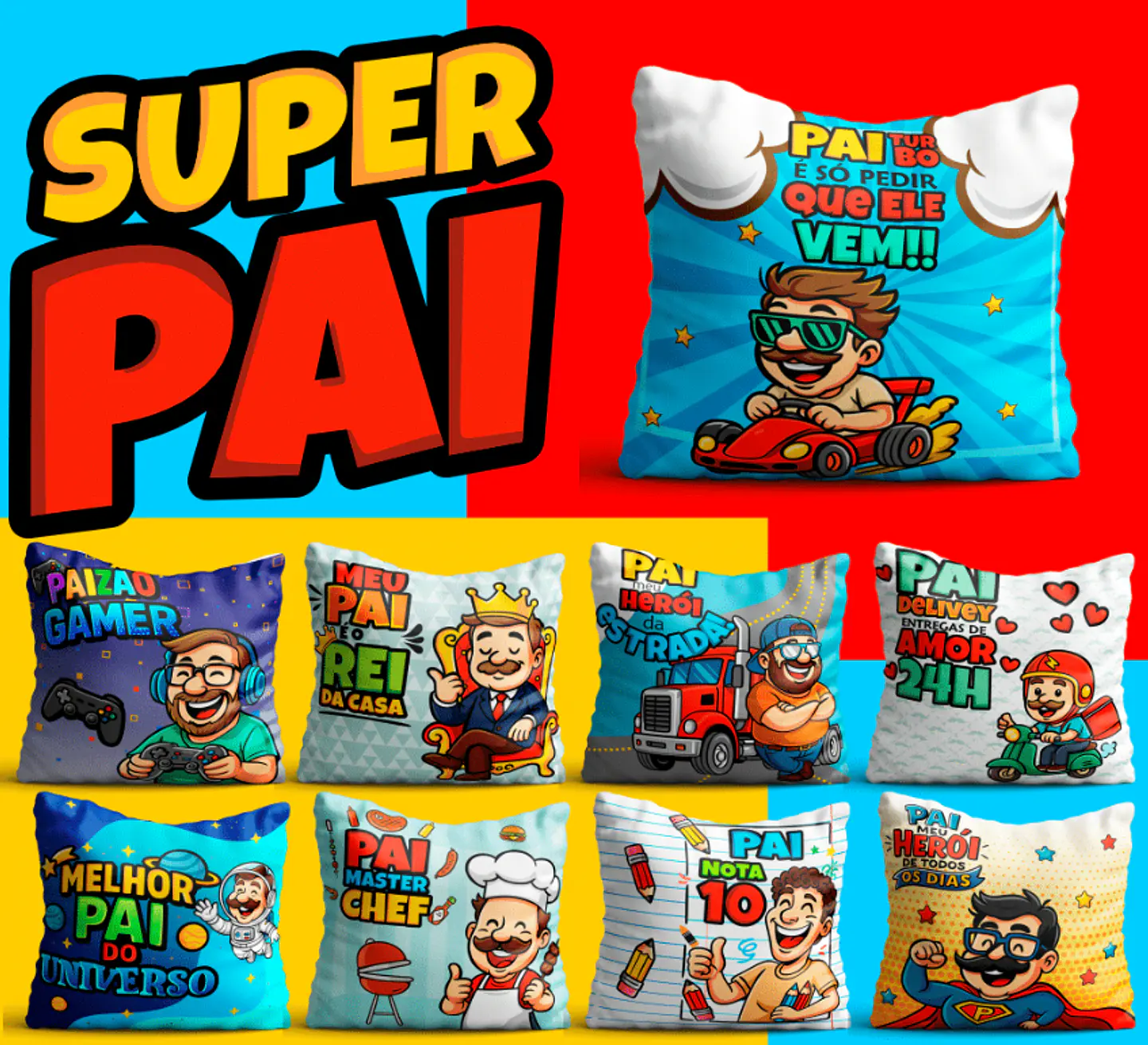 106 Artes para Caneca, azulejo, almofada, e Camisa Dia dos Pais Cartoon + Kit Digital em Jpg 17