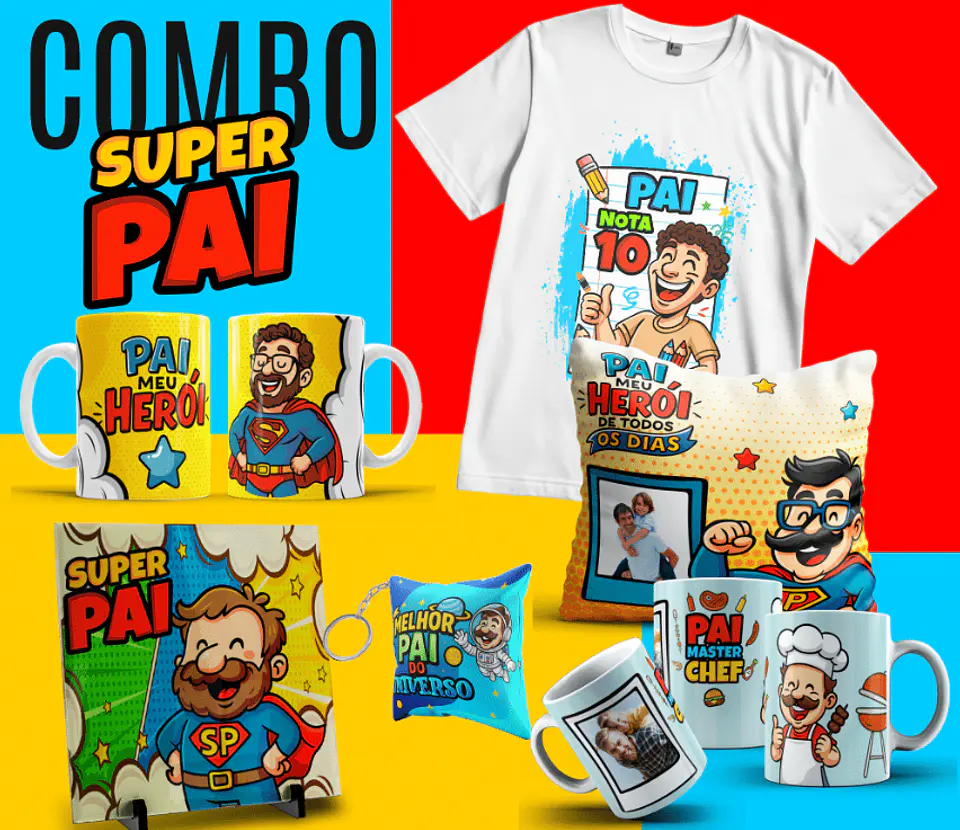 106 Artes para Caneca, azulejo, almofada, e Camisa Dia dos Pais Cartoon + Kit Digital em Jpg 18