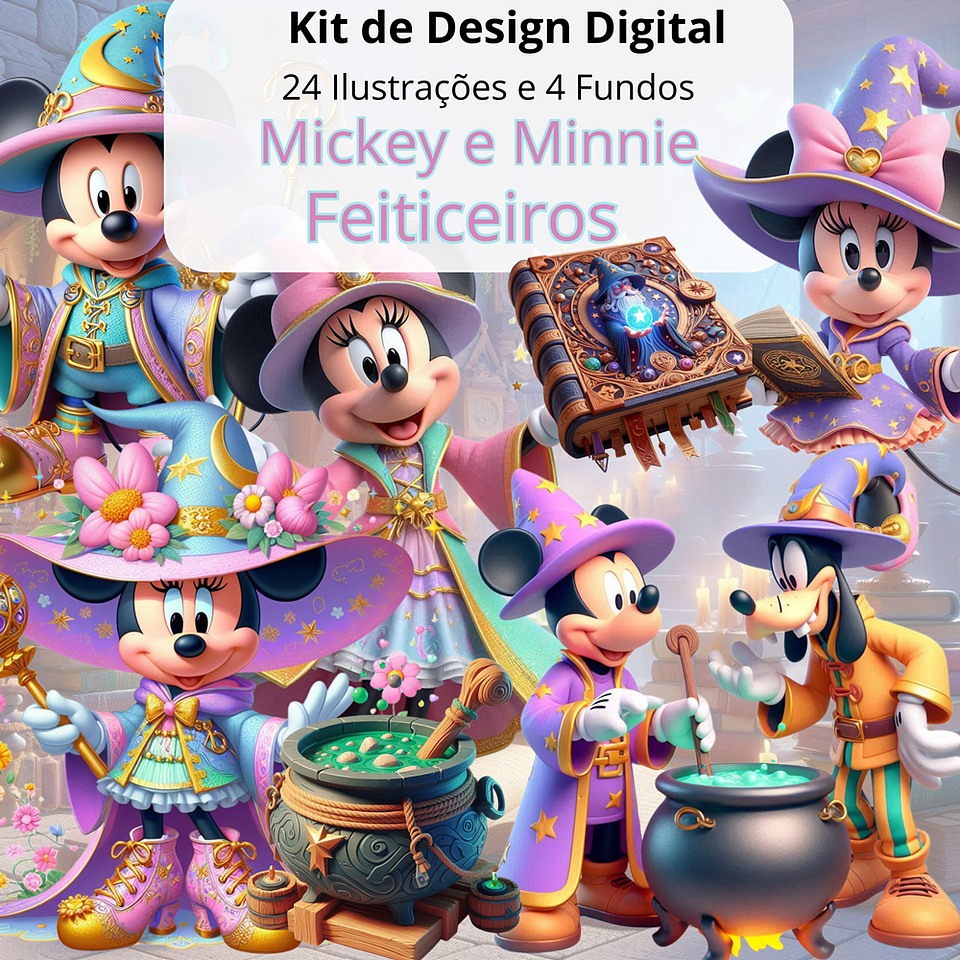 Kit Digital Mickey e Minnie Feitiçeiros em Png 1