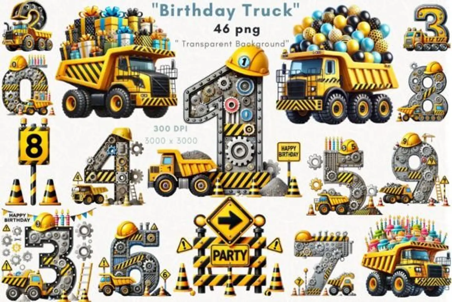 Kit Digital Aniversário Construção em Png  1