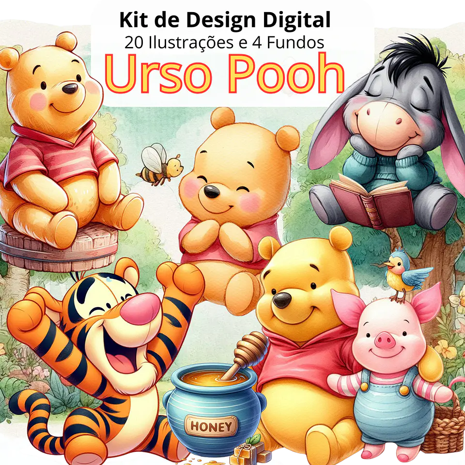 Kit Digital Urso Pooh Personalizado em Png 1