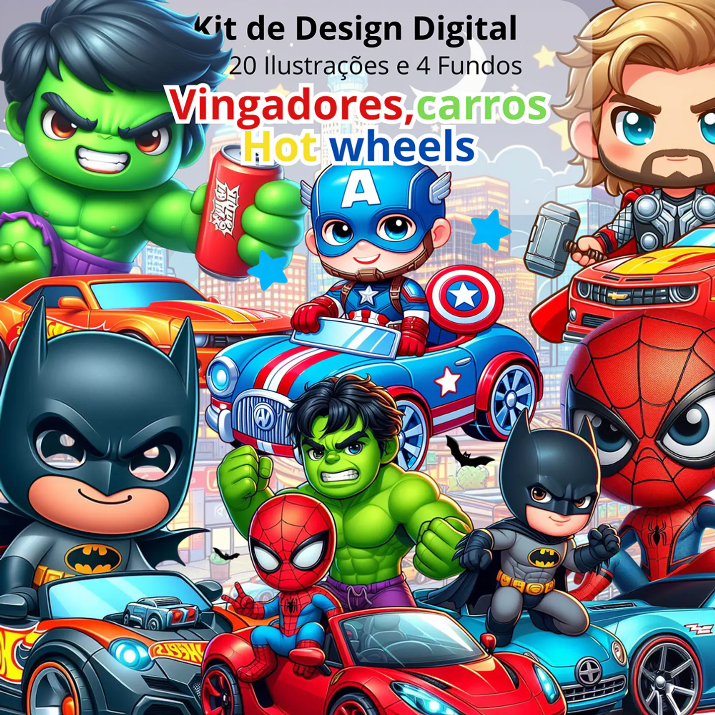 Kit Digital Vingadores Com Carros Hot Wheels em Png 1