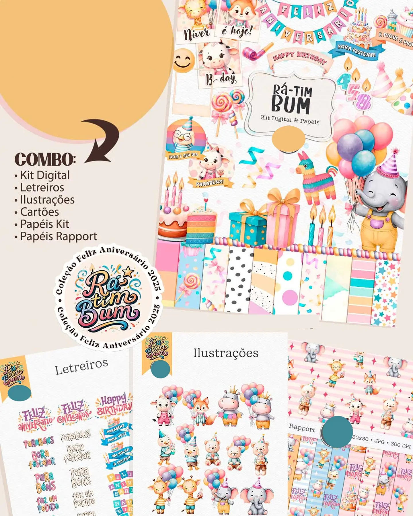 Kit Digital Ratimbum Aniversário em Png 1