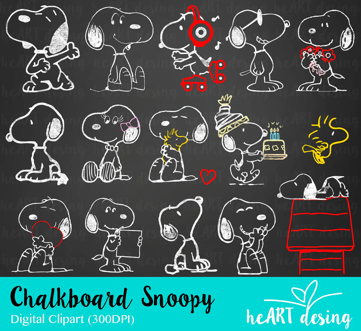 Kit Digital Snoopy Chalkboard em Png 1