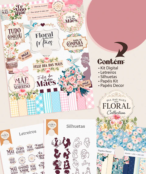 Kit Digital Dia das Mães Aquarela em Png