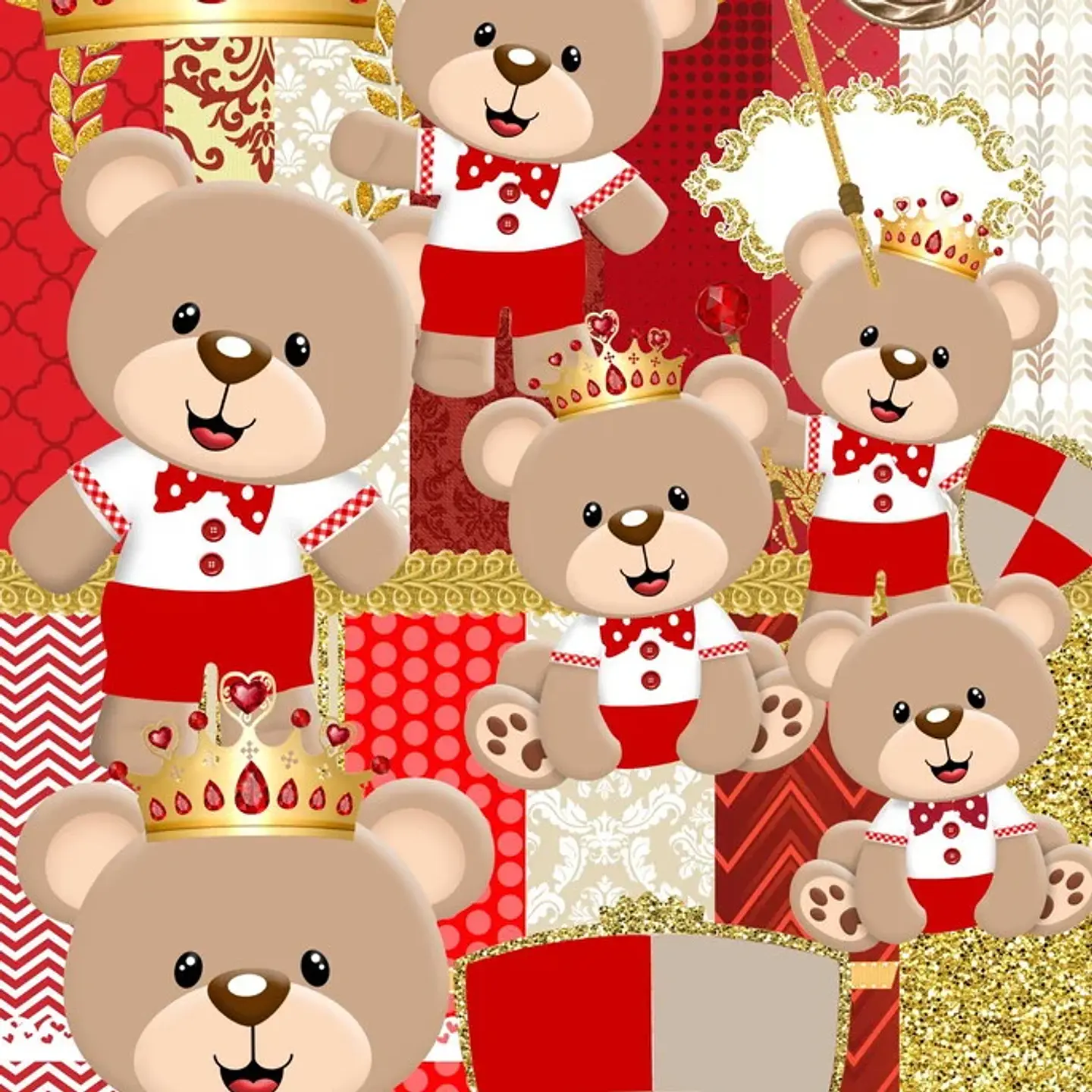 Kit Digital Ursinho Principe Vermelho em Png 1