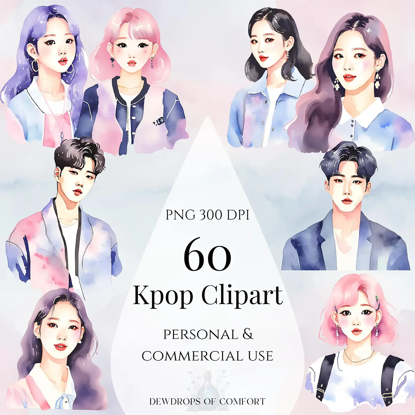 Kit Digital K Pop Aquarela em Png 2