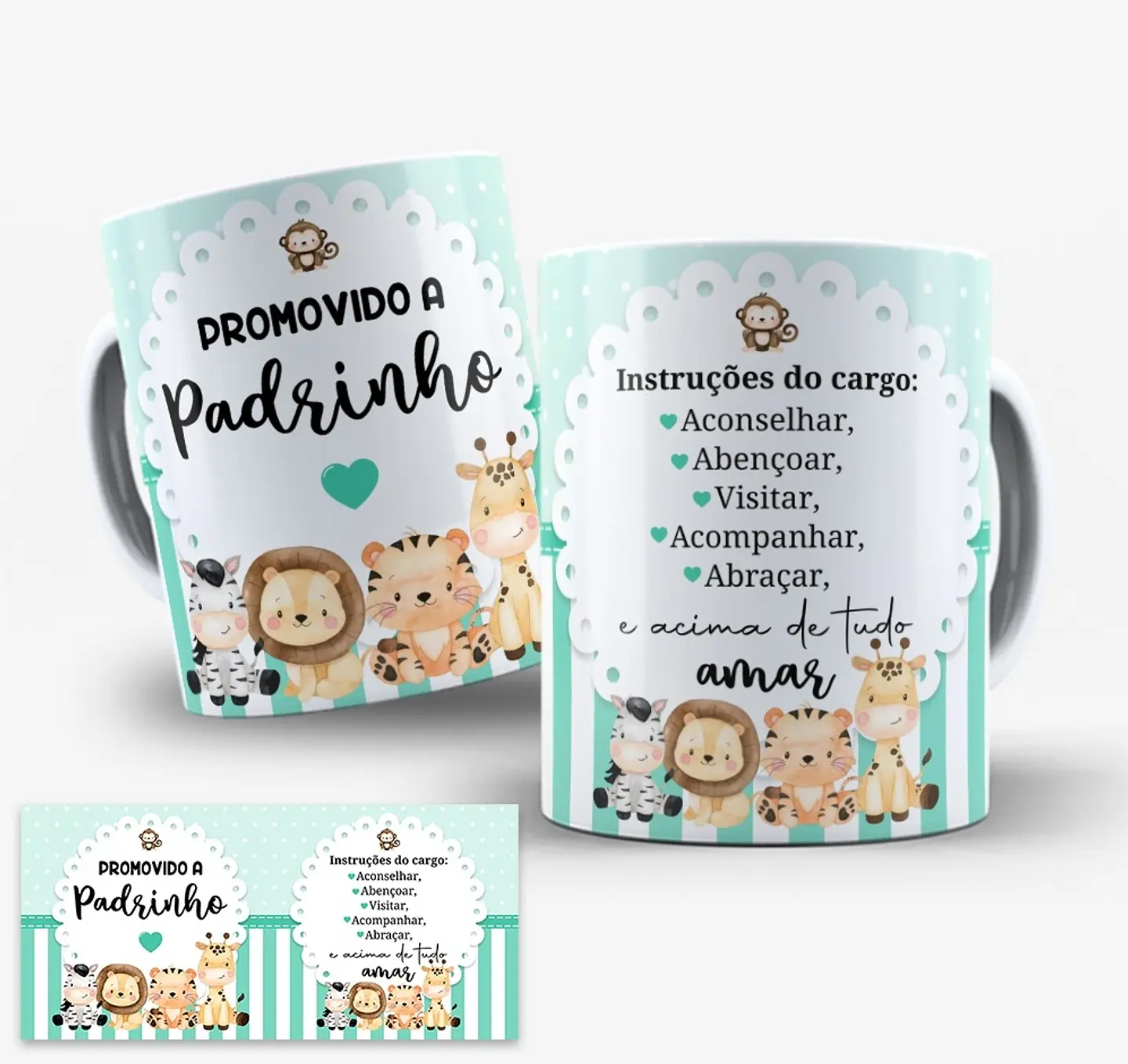 2 Artes para Caneca Padrinhos de Batismo Safari Dindo e Dinda Arquivo Editável  2