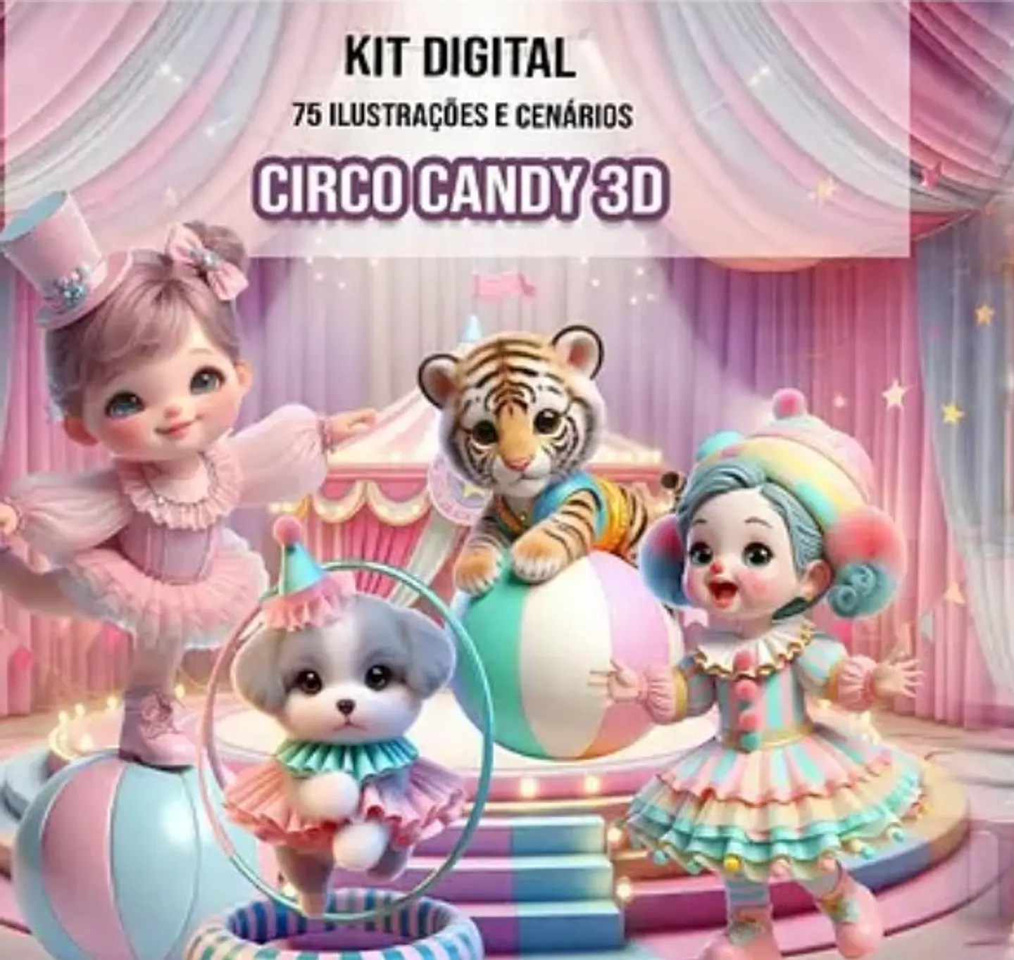 Kit Digital Circo Candy 3d em Png  1