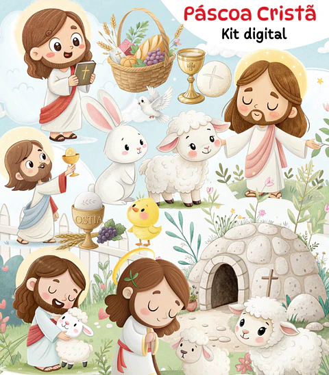 Kit Digital Páscoa Cristã em Png