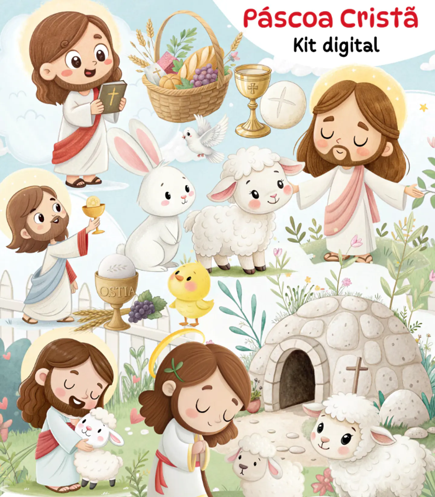 Kit Digital Páscoa Cristã em Png 1