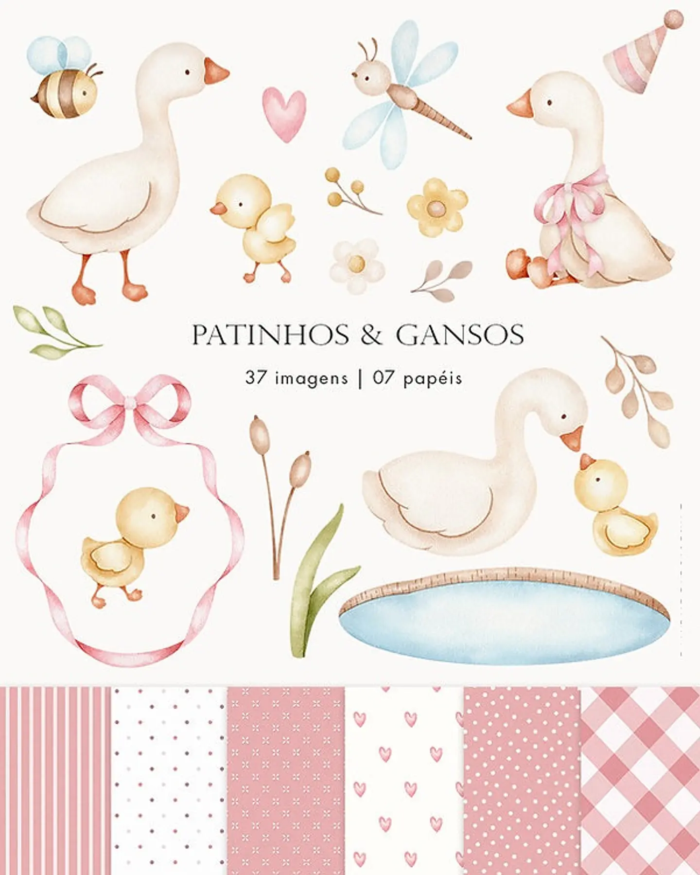 Kit Digital Patinhos e Gansos Rosinha em Png  1