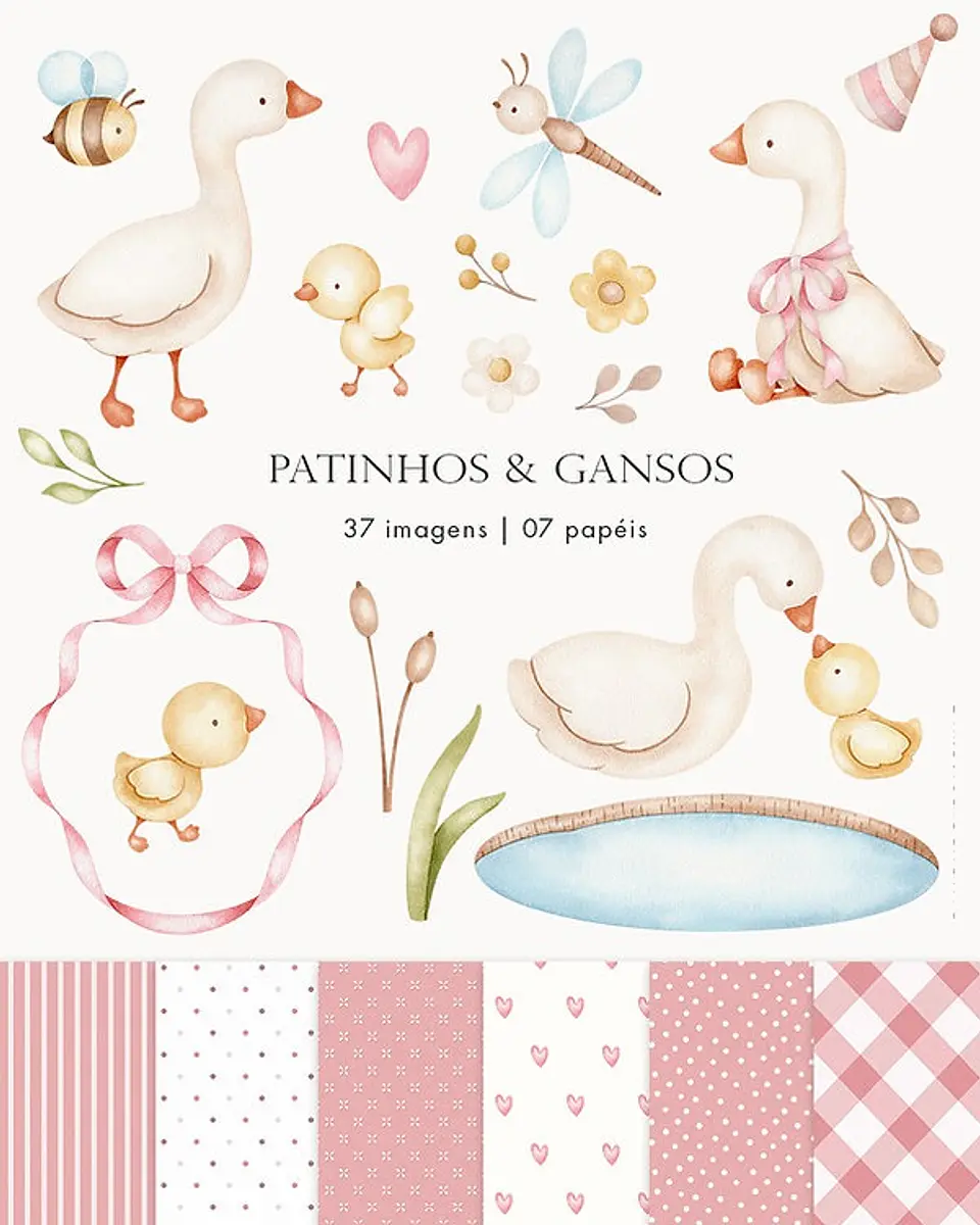 Kit Digital Patinhos e Gansos Rosinha em Png  1